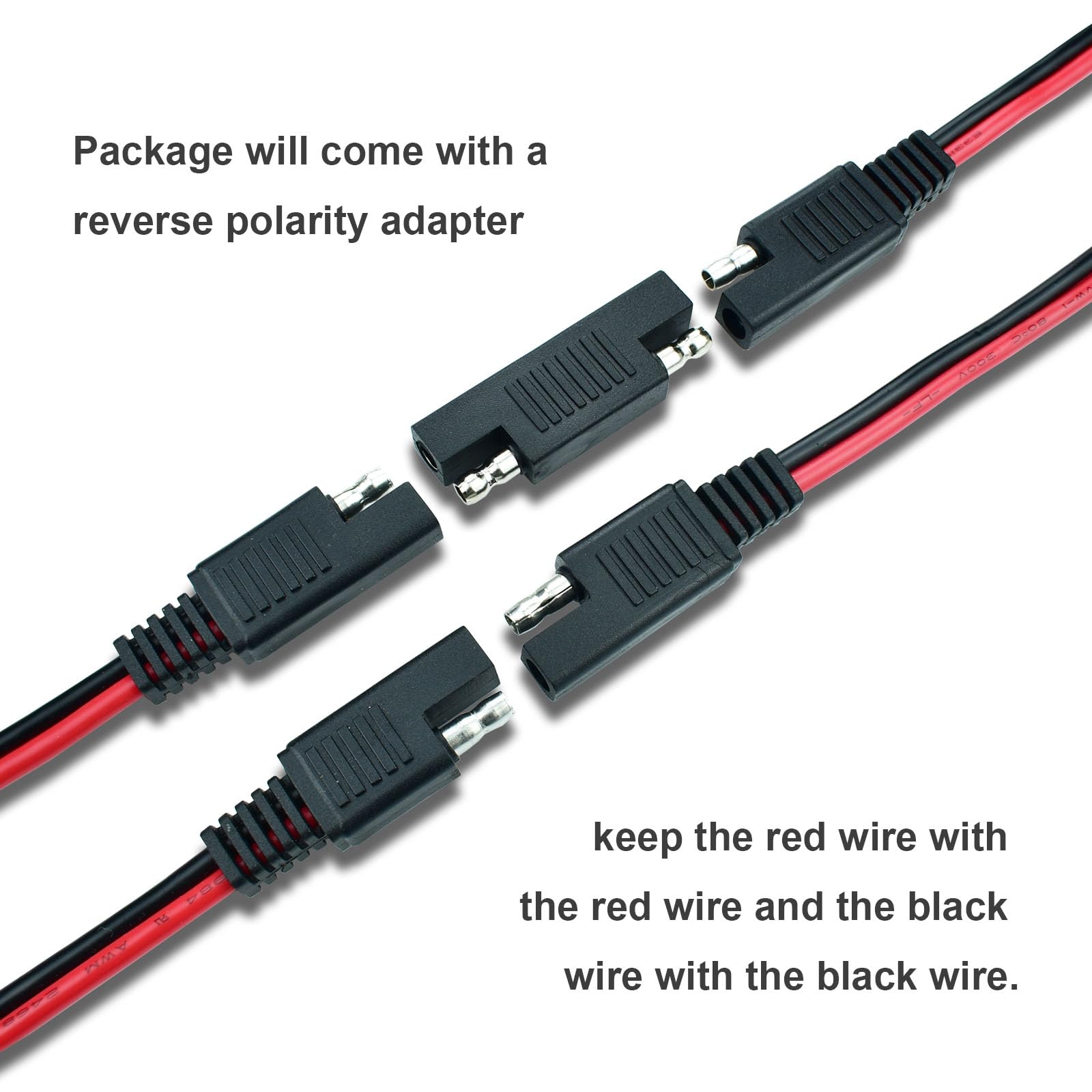 Ihurllu SAE Extension Cable, 10Feet SAE to SAE Extension Cord, 14AWG 2pin Quick Disconnect Harness Wire for Solar Panel and Battery Charging, 2PACK with One Reverse Polarity Connector