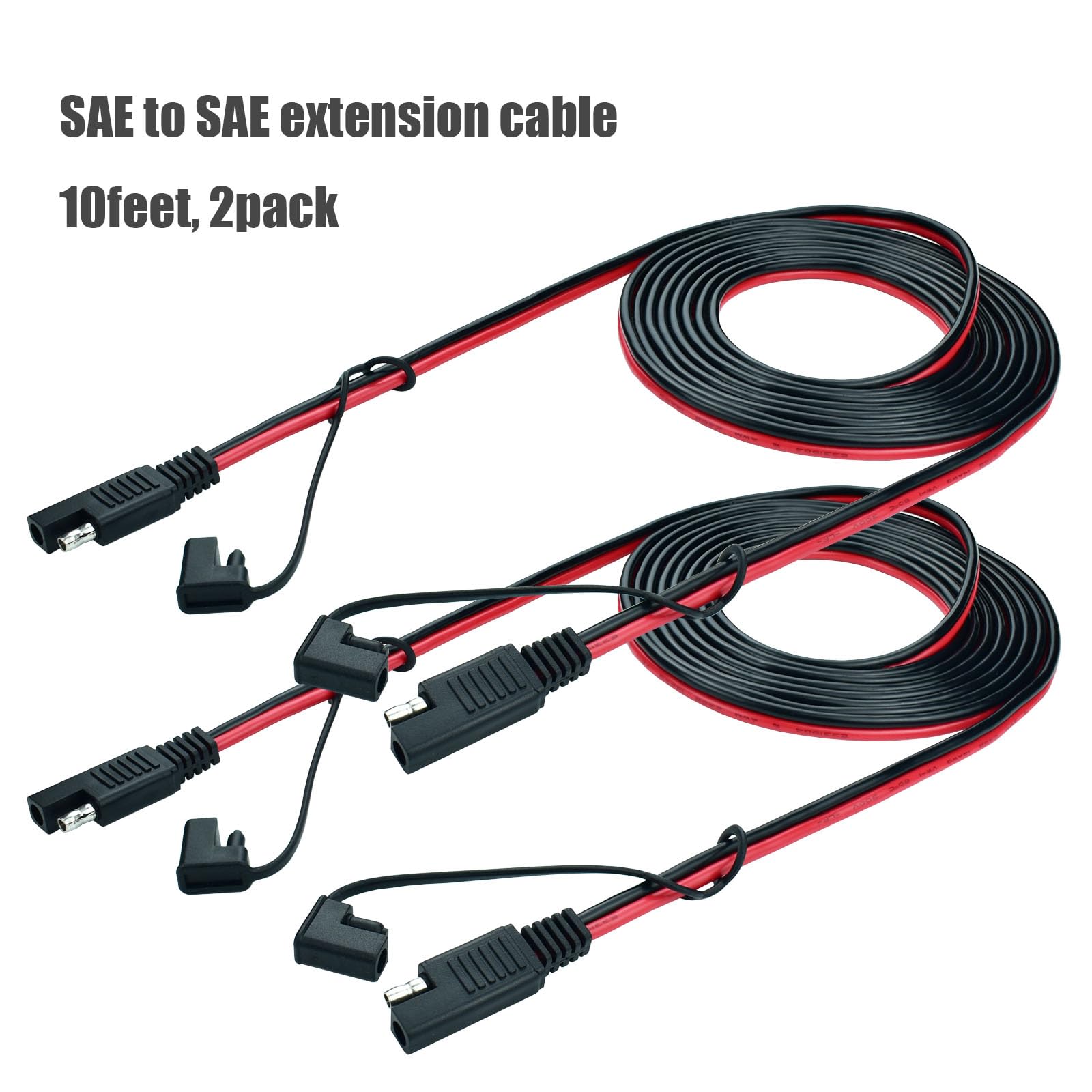 Ihurllu SAE Extension Cable, 10Feet SAE to SAE Extension Cord, 14AWG 2pin Quick Disconnect Harness Wire for Solar Panel and Battery Charging, 2PACK with One Reverse Polarity Connector