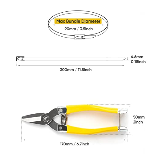 100 Pcs Stainless Steel Zip Ties Comes With Cutting Tools, Metal Cutting Shears for Cutting Stainless Steel Cable Ties -Suitable For Gardens, Farms, Chain Link Fences, Vehicles, Etc.