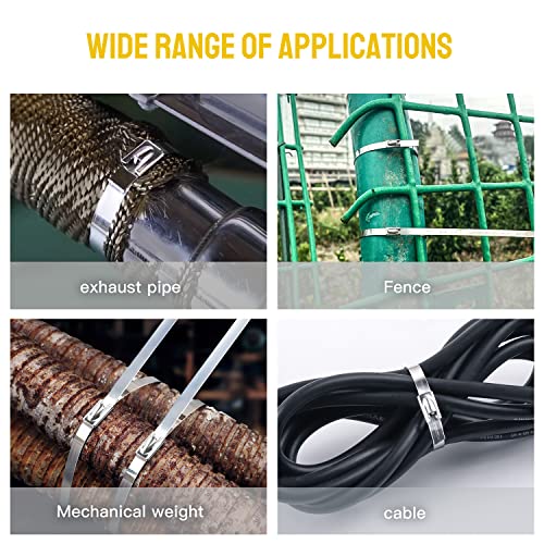 100 Pcs Stainless Steel Zip Ties Comes With Cutting Tools, Metal Cutting Shears for Cutting Stainless Steel Cable Ties -Suitable For Gardens, Farms, Chain Link Fences, Vehicles, Etc.