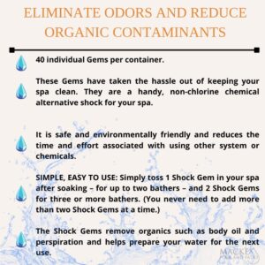 Macke Pool & Patio Silk Balance Shock Gems, Shock Oxidizer, for spas, hot tubs, Swim spas, 40 gems per Container, eliminates Odors, Reduces contaminates, silkbalance