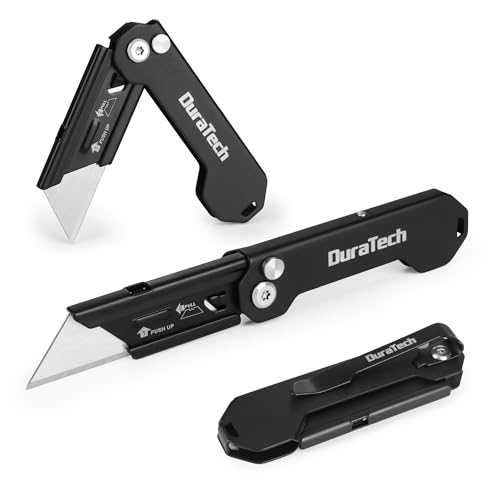 DURATECH 2-Pack Folding Utility Knife, Mini Box Cutter with Safety Axis Lock, Belt Clip, Quick-change Blade Mechanism, Full Stainless Steel Body and SK5 Sharp Blade, EDC Pocket Knife Gifts for Men