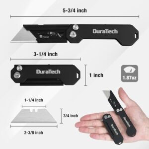 DURATECH 2-Pack Folding Utility Knife, Mini Box Cutter with Safety Axis Lock, Belt Clip, Quick-change Blade Mechanism, Full Stainless Steel Body and SK5 Sharp Blade, EDC Pocket Knife Gifts for Men