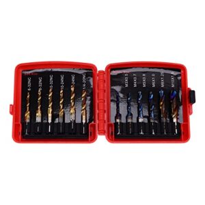 12pcs combined tap drill bit set hss metric blue plating imperial ti plated 1/4in hex shank combined threading drill bit set drillbits