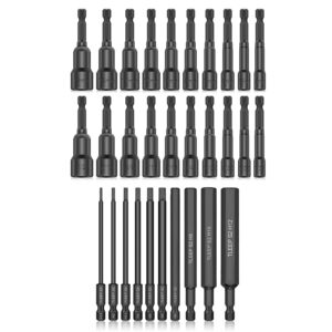 tleep 20 x magnetic power nut driver set for impact drill, extended 1/4" hex head drill bit set sae & metric, 10 x 1/4 inch hex head allen wrench drill bits long 100mm, metric 1.5mm to 12mm