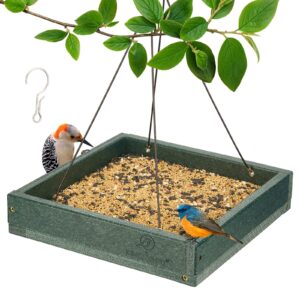 kingsyard platform bird feeder for outside, recycled plastic hanging tray bird feeders with large capacity 3.5 lbs, premium quality & durable, great for attracting wild birds, green