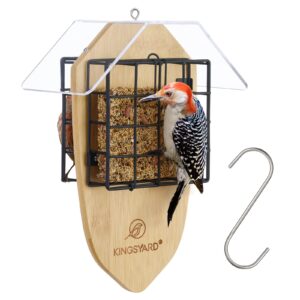 Kingsyard Double Suet Bird Feeder with Tail-Prop & Weatherproof Roof, Metal Cage Suet Feeders for Outside Hanging, Great for Woodpecker, Chickadee, Nuthatch