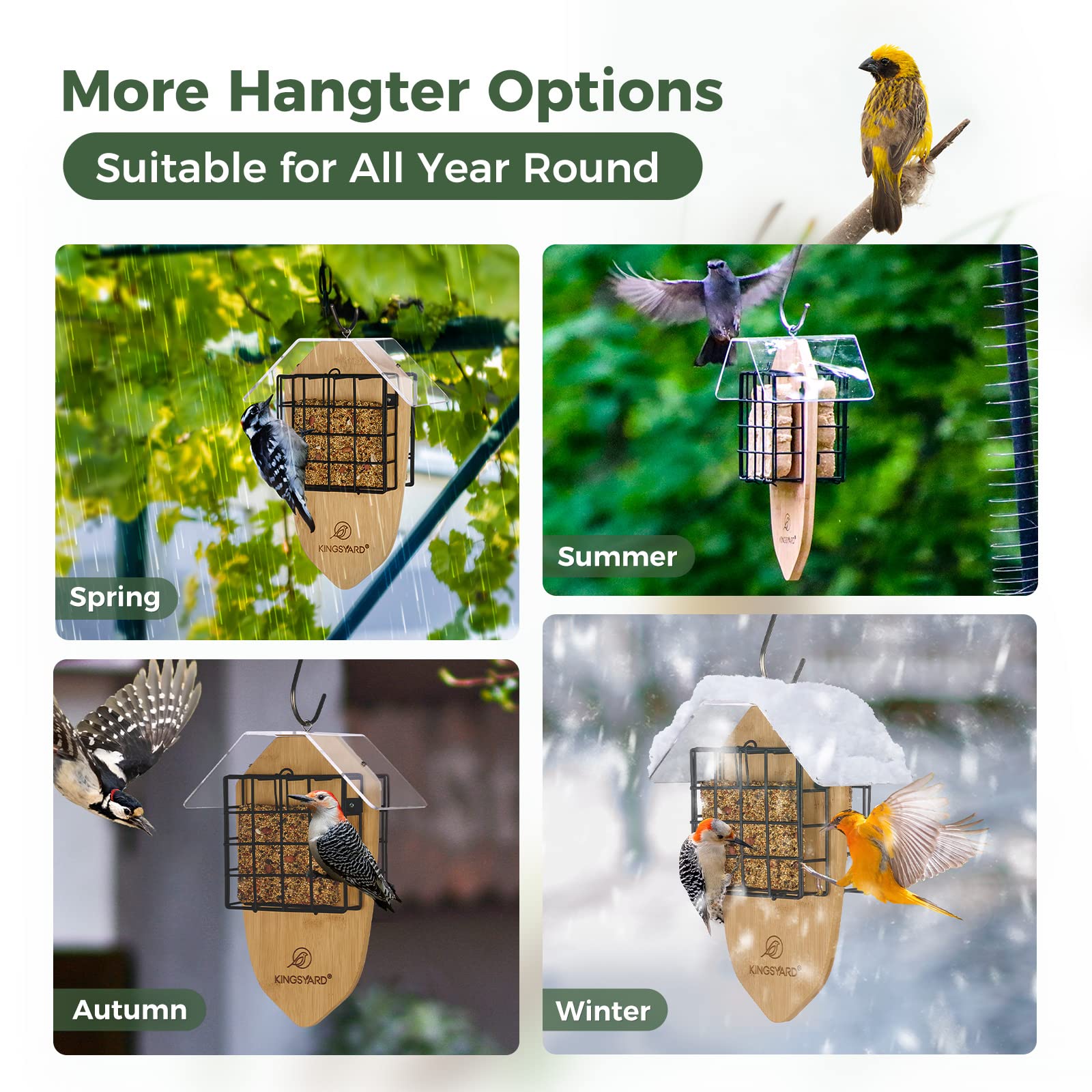 Kingsyard Double Suet Bird Feeder with Tail-Prop & Weatherproof Roof, Metal Cage Suet Feeders for Outside Hanging, Great for Woodpecker, Chickadee, Nuthatch
