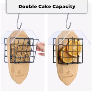 Kingsyard Double Suet Bird Feeder with Tail-Prop & Weatherproof Roof, Metal Cage Suet Feeders for Outside Hanging, Great for Woodpecker, Chickadee, Nuthatch