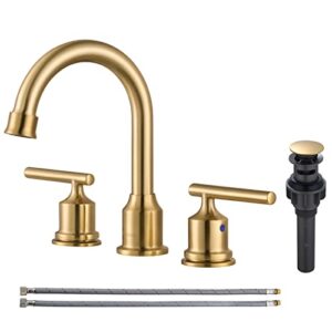 wowow gold bathroom faucet 3 hole bathroom sink faucet widespread vanity faucet 2 handle brass basin faucet with pop up drain 8 inch mixer tap antique