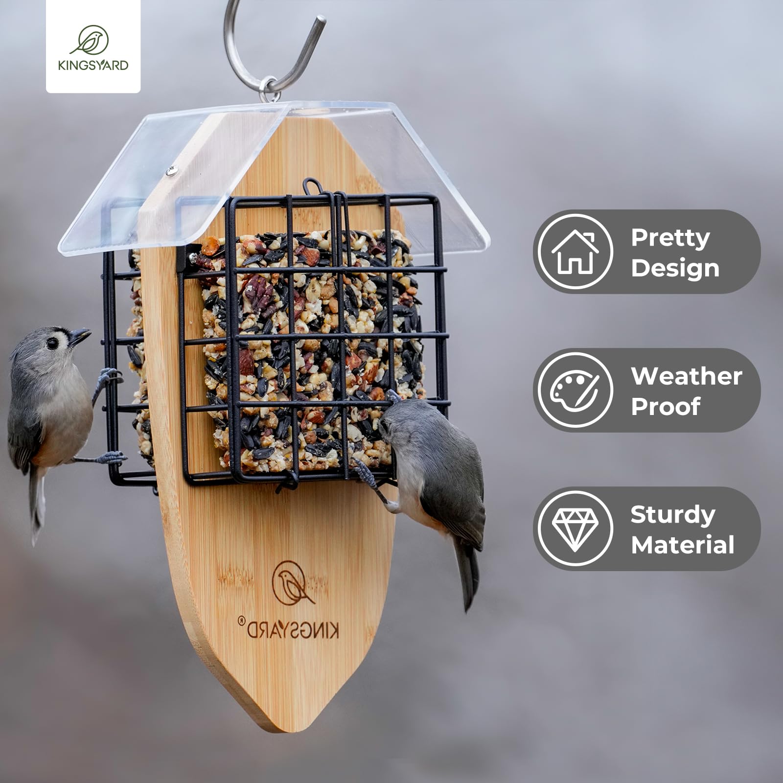 Kingsyard Double Suet Bird Feeder with Tail-Prop & Weatherproof Roof, Metal Cage Suet Feeders for Outside Hanging, Great for Woodpecker, Chickadee, Nuthatch