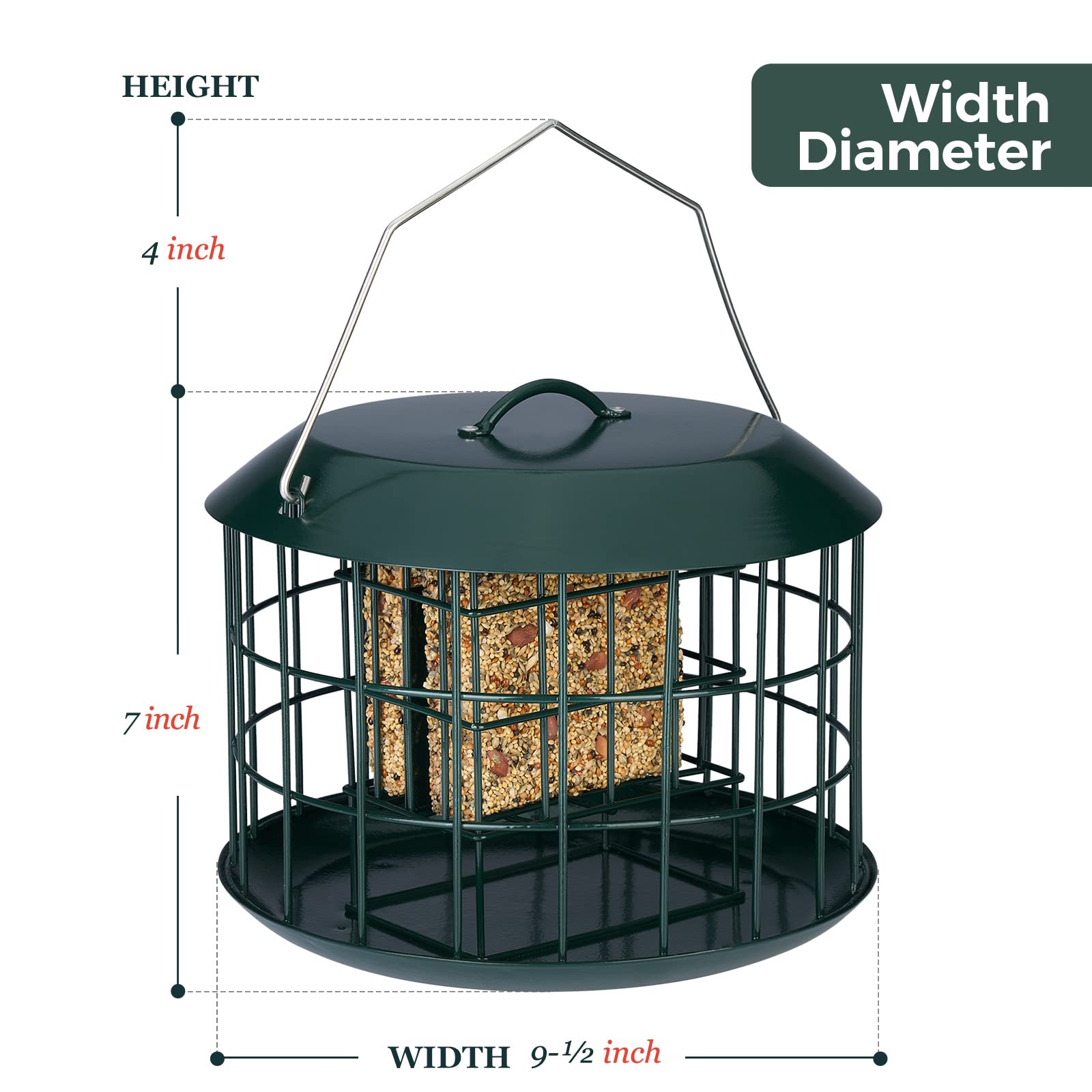 Kingsyard Squirrel Proof Suet Feeder, Cage Bird Feeders for Outdoors Hanging, All Metal, Double Suet Cake Capacity, Tray & Weatherproof, Green