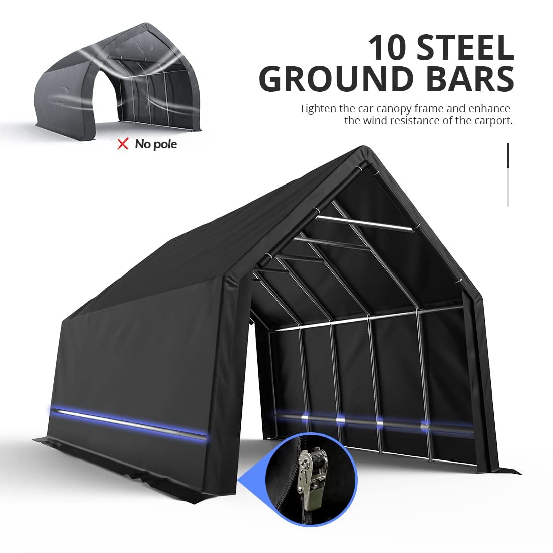 KING BIRD 13' x 20' x 12' Heavy Duty Anti-Snow Carport for SUV, Full-Size Truck and Boat, Outdoor Car Canopy Boat Shelter with Reinforced Ground Bars-Dark Gray