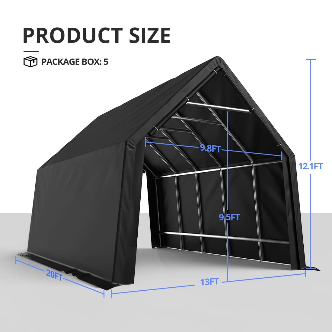 KING BIRD 13' x 20' x 12' Heavy Duty Anti-Snow Carport for SUV, Full-Size Truck and Boat, Outdoor Car Canopy Boat Shelter with Reinforced Ground Bars-Dark Gray