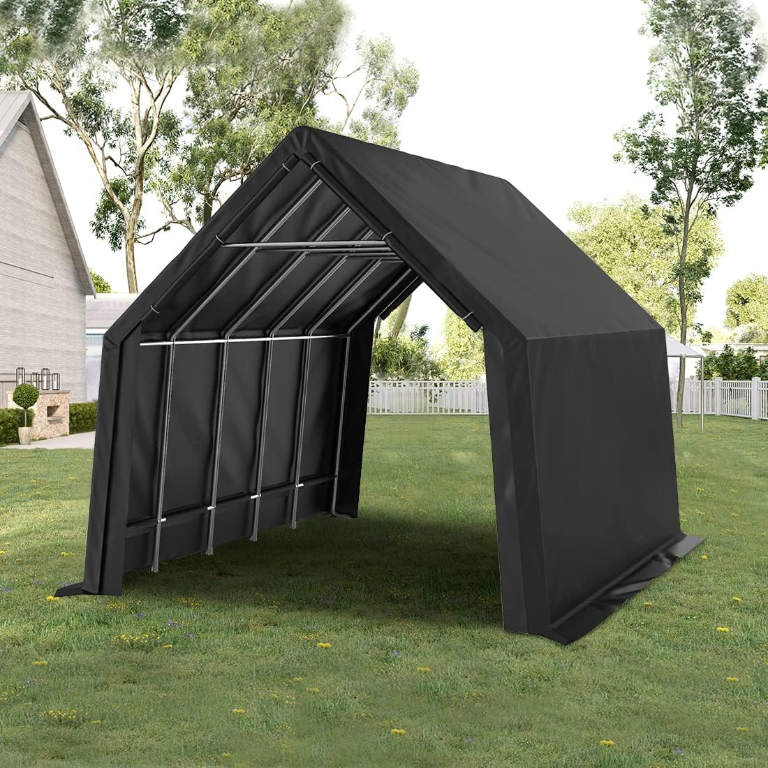 KING BIRD 13' x 20' x 12' Heavy Duty Anti-Snow Carport for SUV, Full-Size Truck and Boat, Outdoor Car Canopy Boat Shelter with Reinforced Ground Bars-Dark Gray