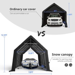 KING BIRD 13' x 20' x 12' Heavy Duty Anti-Snow Carport for SUV, Full-Size Truck and Boat, Outdoor Car Canopy Boat Shelter with Reinforced Ground Bars-Dark Gray