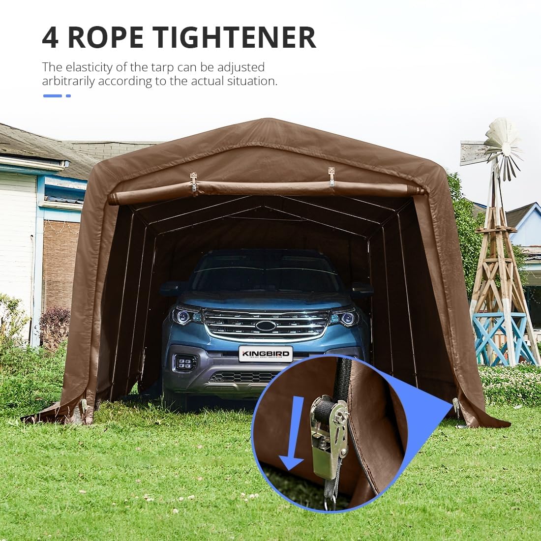 KING BIRD 10' x 15' Heavy Duty Anti-Snow Carport Car Canopy Outdoor Instant Garage with Reinforced Ground Bars