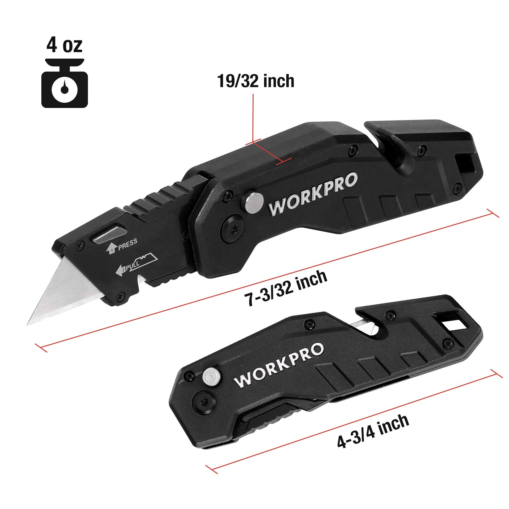 WORKPRO Folding Utility Knife & WORKPRO Folding Utility Knife, 15 Extra Blades Included