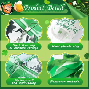 4 Pieces St. Patrick's Day Windsock with LED Light String 40 Inch Green Shamrock Truck Gnome Hat Pattern Windsock Happy St. Patrick's Day Outdoor Hanging Windsocks and Flags Wind Sock for Yard Decor