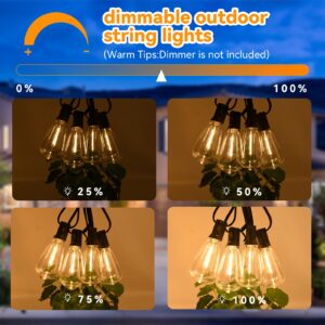 Vocevos LED Outdoor String Lights 100Ft with 52 Waterproof Shatterproof ST38 Vintage Edison Bulbs, Outside Outdoor Lights for Patio Lights Outdoor Lighting, Cafe, Bistro, Backyard, 2700K Dimmable