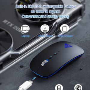 Uineer Bluetooth Mouse, LED Rechargeable Wireless Mouse(BT 5.1+2.4G), Silent Computer Mice for Laptop Desktop, MacBook, Windows, Mac OS,Black