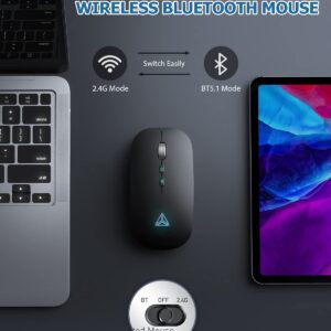 Uineer Bluetooth Mouse, LED Rechargeable Wireless Mouse(BT 5.1+2.4G), Silent Computer Mice for Laptop Desktop, MacBook, Windows, Mac OS,Black