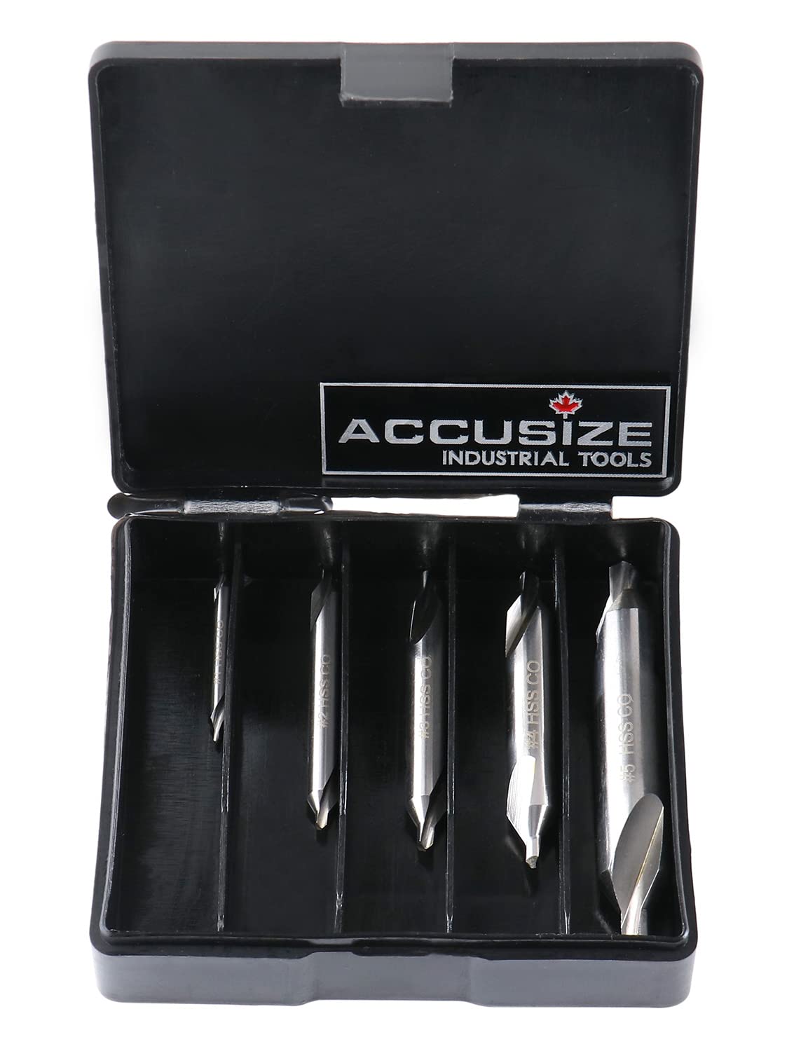 Accusize Industrial Tools 5pc ANSI M42 (H.S.S. + 8% Cobalt) Center Drill Set, 0556-5500