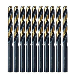 maxtool 5.0mm 10pcs identical jobber length drills hss m2 twist drill bits metric fully ground black & bronze straight shank drills; jbm02h10r050p10