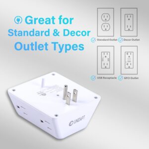 Unidapt Multi Plug 6 Outlet Extender, 2 Pack Surge Protector Wall Splitter, 1800J Power Strip 3 Side Wide Spaced Adapter Multiple Charger Expander, Mountable Wall Tap for Office Home Travel ETL Listed