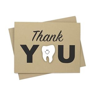 tooth thank you card for dentists | handmade dental hygienist greeting notecard | kraft brown single card