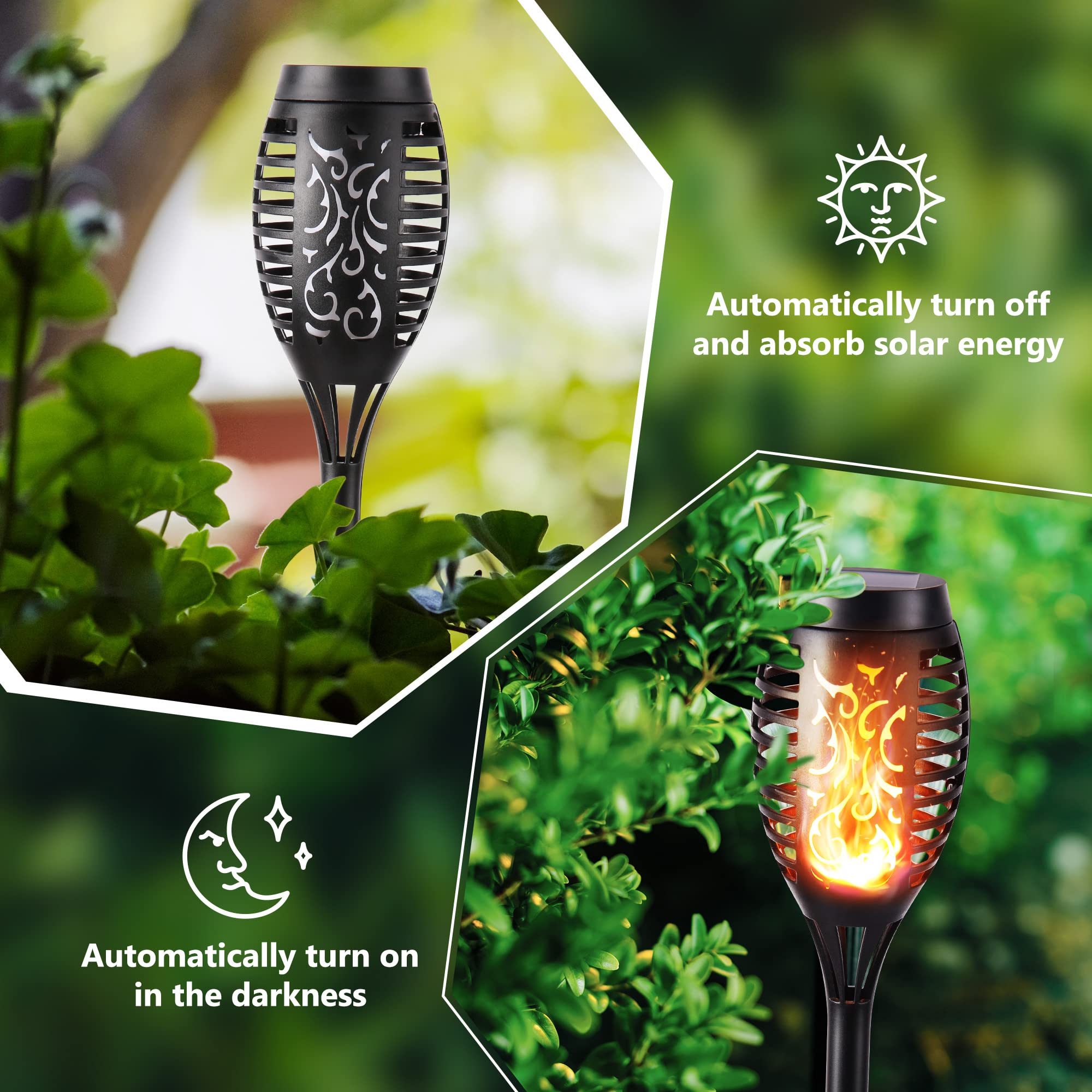 Toodour Solar Torch Flame Lights, 12 Pack Solar Lights Outdoor with Flickering Flame, Waterproof Solar Pathway Lights Landscape Decoration Lighting for Garden, Lawn, Yard, Outdoor Decorations