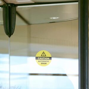 CLEVER SIGNS 4-Pack Caution Automatic Door Decals for Glass Door, Two-Sided, Caution Automatic Door Stickers, 6 inches