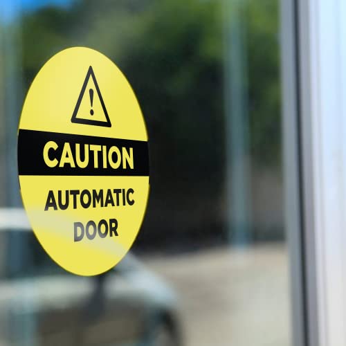 CLEVER SIGNS 4-Pack Caution Automatic Door Decals for Glass Door, Two-Sided, Caution Automatic Door Stickers, 6 inches