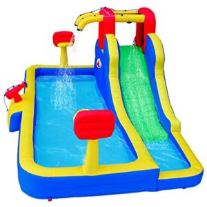 WELLFUNTIME Inflatable Water Park with Blower, Slide with Water Cannon and Double Basketball Rings