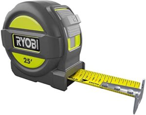 ryobi 25 ft. tape measure with overmold and wireform belt clip