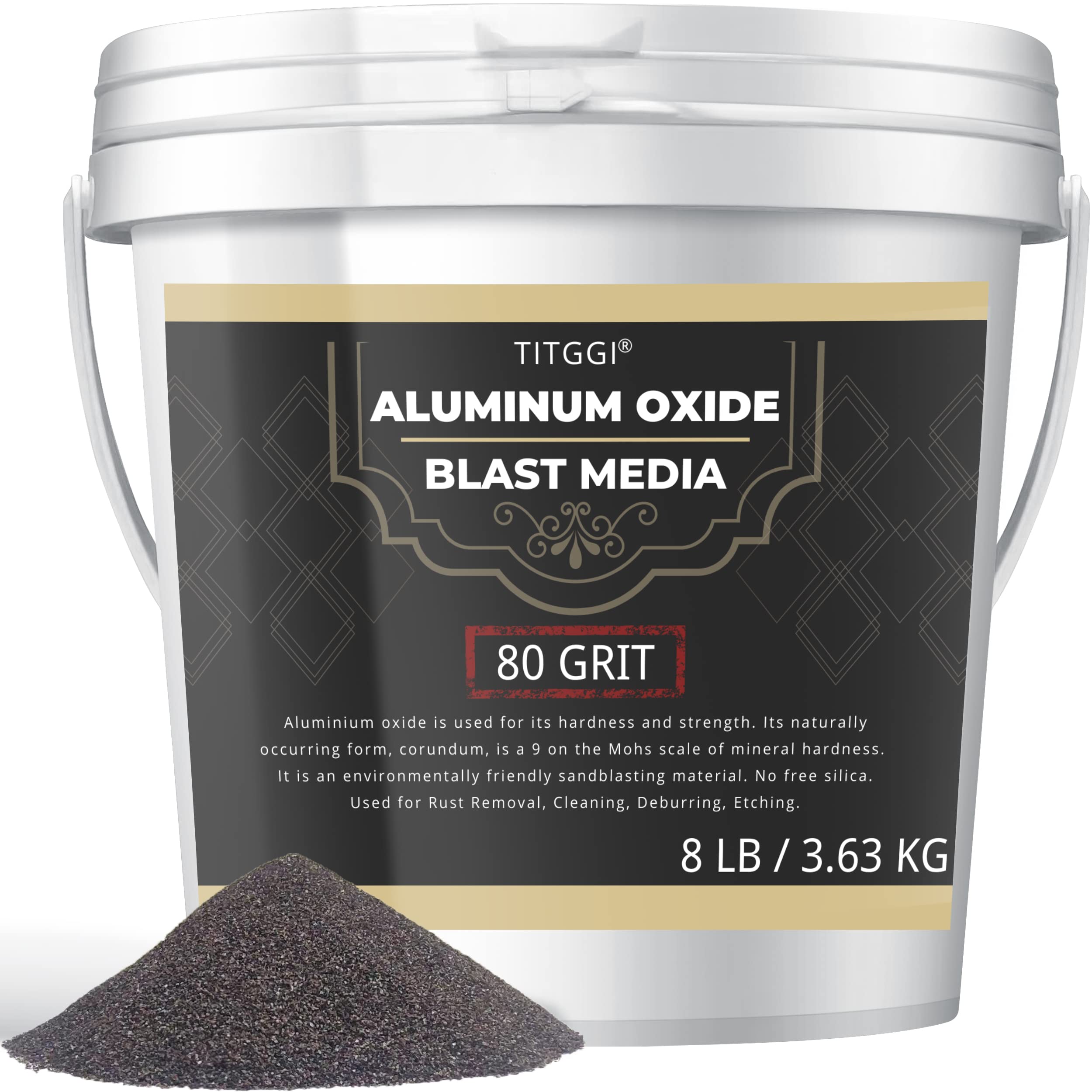 #80 Grit Aluminum Oxide Blast Media (8 LBS/3.6kg) - Premium Long-Lasting Sand Blasting Media, High Abrasive Force Sand Blaster Sand for Metal, Sandblasters, Blasting Cabinet, Blasting Guns - by TITGGI