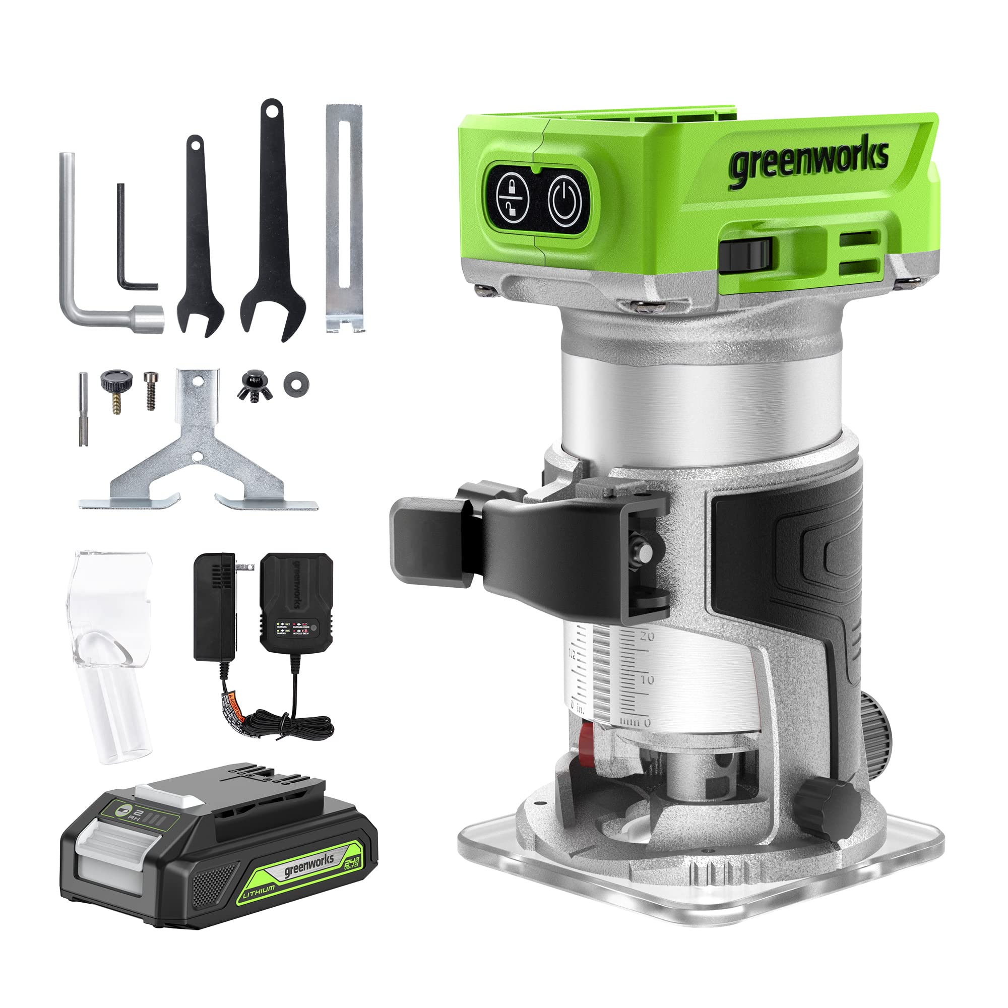 Greenworks 24V Brushless Compact Router with 2Ah Battery and Charger