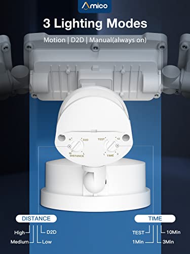 Amico 2-Pack 3 Head LED Security Lights with Motion Sensor, Adjustable 40W, 4000LM, 5000K, IP65 Waterproof, Exterior Flood Light for Garage, Yard（White