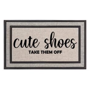 outdoor indoor doormat 18" x 30" gray / beige / black rubber backed door mat cute shoes take them off funny