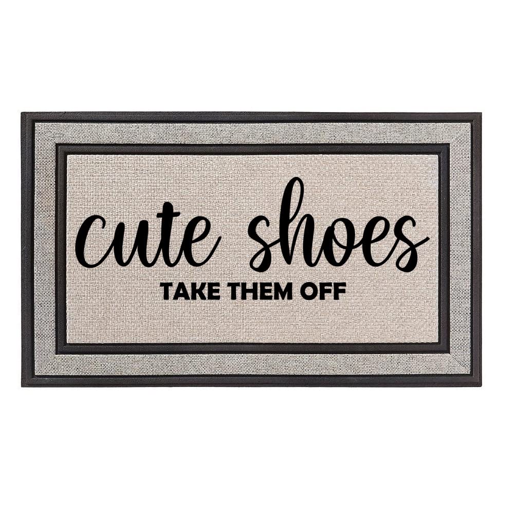 Outdoor Indoor Doormat 18" x 30" Gray / Beige / Black Rubber Backed Door Mat Cute Shoes Take Them Off Funny