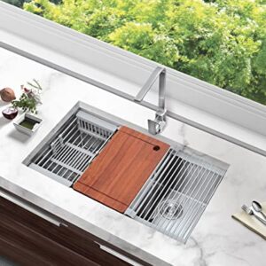 TopCraft Kitchen Sink Workstation Double Bowl 33-inch Undermount 16 gauge Kitchen Sink Stainless Steel Kitchen Sink with Integrated Ledge 60/40 Kitchen Sinks - HRO3319GSS