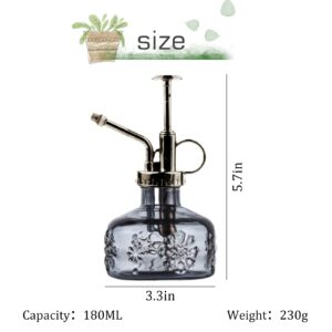 XXXFLOWER Glass Plant Mister Spray Bottle for Indoor Plant Spritzer Succulent Watering Bottle with Bronze Plastic Pump Watering Can Vintage Small Pot (grey)