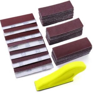 poliwell micro sanding tools 3.5” x 1” detail sander for small projects, mini handle sander kit+ sandpaper 40 80 120 180 240 400 600 grit for crafts wood finishing tight narrow spaces, 120 pcs