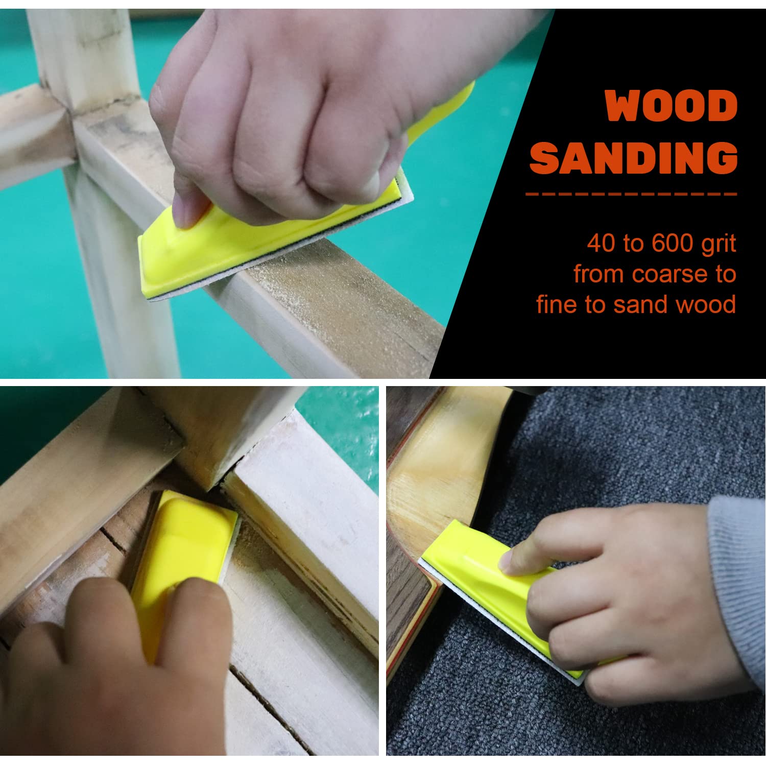 POLIWELL Micro Sanding Tools 3.5” x 1” Detail Sander for Small Projects, Mini Handle Sander Kit+ Sandpaper 40 80 120 180 240 400 600 Grit for Crafts Wood Finishing Tight Narrow Spaces, 120 PCS
