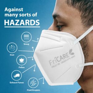 FriCARE KN95 Disposable Face Masks with Headband, 5 Layers Cup Dust Mask with Individual Wrap Against PM2.5 from Fire Smoke, Dust, for Men, Women, Essential Workers, White (12 Pack)