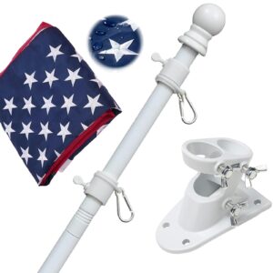 lakerod flag pole kit with 3x5 american flag outdoor - 5ft tangle free metal flagpole with holder bracket & embroidered us flags - heavy duty for outside house porch garage boat truck jeep - white