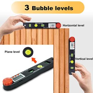 VOLCANOES CLUB Digital Angle Finder Protractor - 7inch Angle Gauge Spirit Level Ruler with INCH/MM & Level Bubble Vials - 360 Degree Measuring Super Gauge Tool for Carpenter, Construction, Woodworking