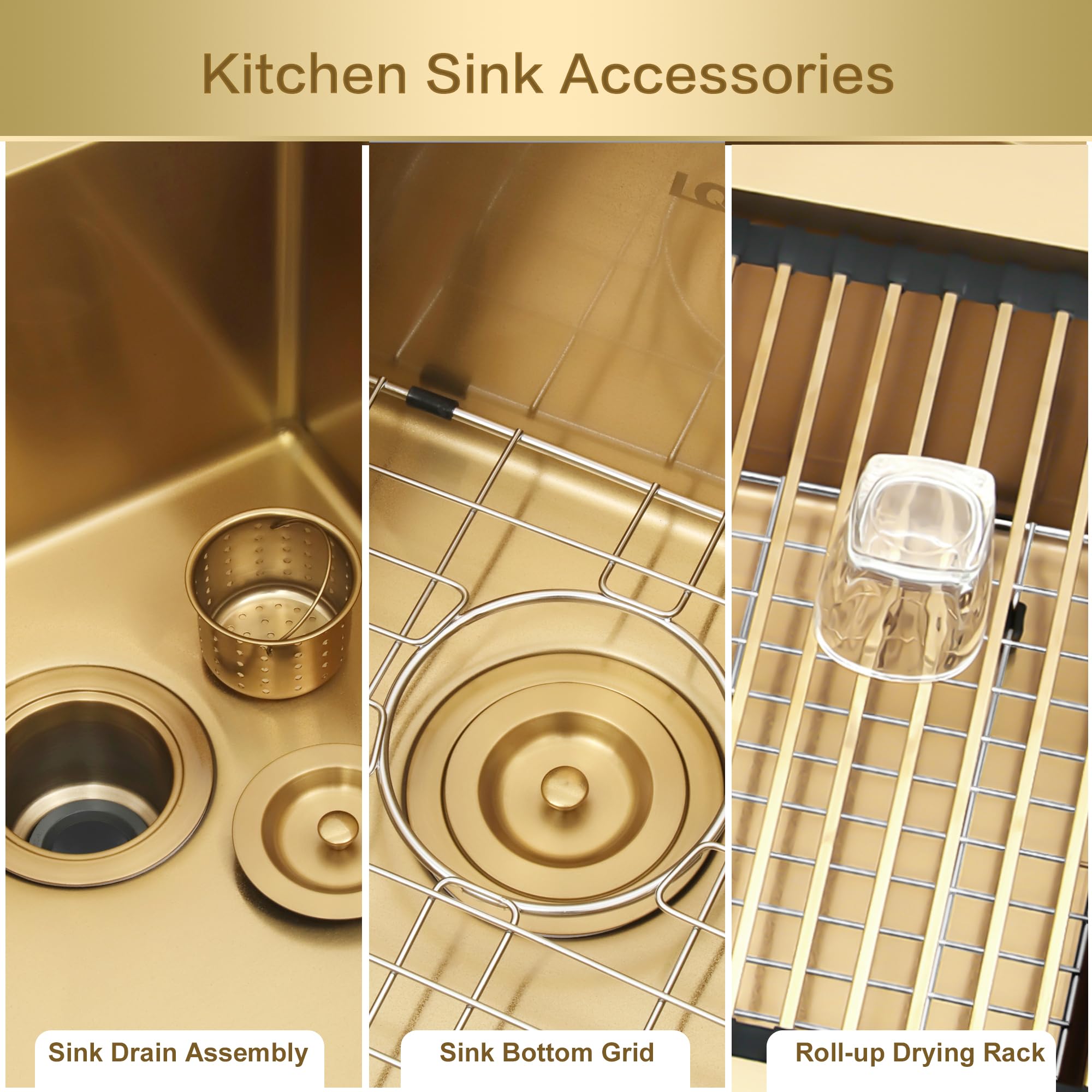 LQS Undermount Kitchen Sink Double Bowl 31 Inch Gold Colour, Stainless Steel Double Bowl Kitchen Sink, Double Bowl Kitchen Sinks with Accessories