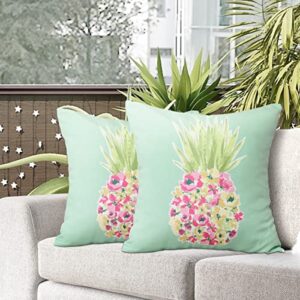 Mary Hatch Outdoor Decorative Pillow Covers Waterproof 18x18 inches 2 Pack Summer Throw Cushion Covers with Pineapple Pattern Pillow Cases for Garden Patio Furniture Couch, Turquoise