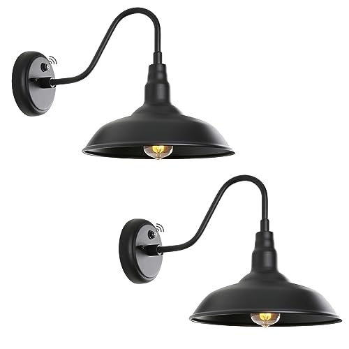 GOALPLUS 10in. Dusk to Dawn Outdoor Gooseneck Barn Light, Matte Black Exterior Wall Mount Light Fixture, Farmhouse Waterproof Wall Sconce for Porch, Patio and Garage, 2 Pack, LMMS2201-2P